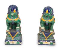 A Pair of Chinese Glazed Ceramic Guardian Lions