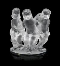 A Lalique Molded and Frosted Glass Figural Group Height 7 1/2 inches. — SECOND HALF 20TH CENTURY