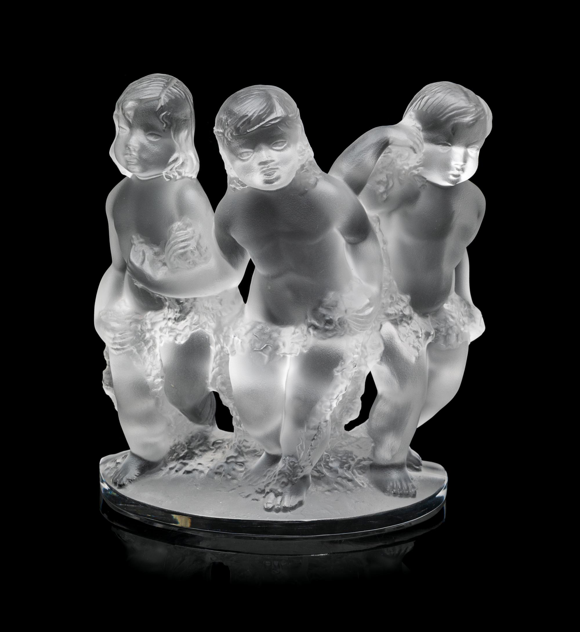 A Lalique Molded and Frosted Glass Figural Group Height 7 1/2 inches. — SECOND HALF 20TH CENTURY
