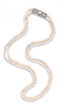 A Platinum, Diamond and Cultured Pearl Necklace,