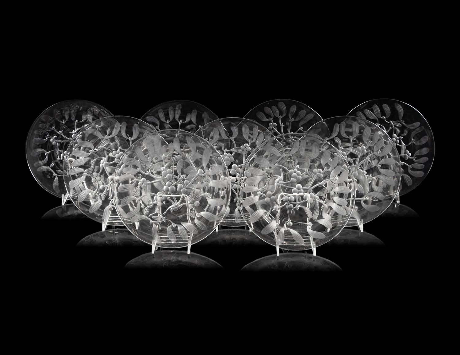 A Set of Eight Lalique Saint Sylvestre Plates