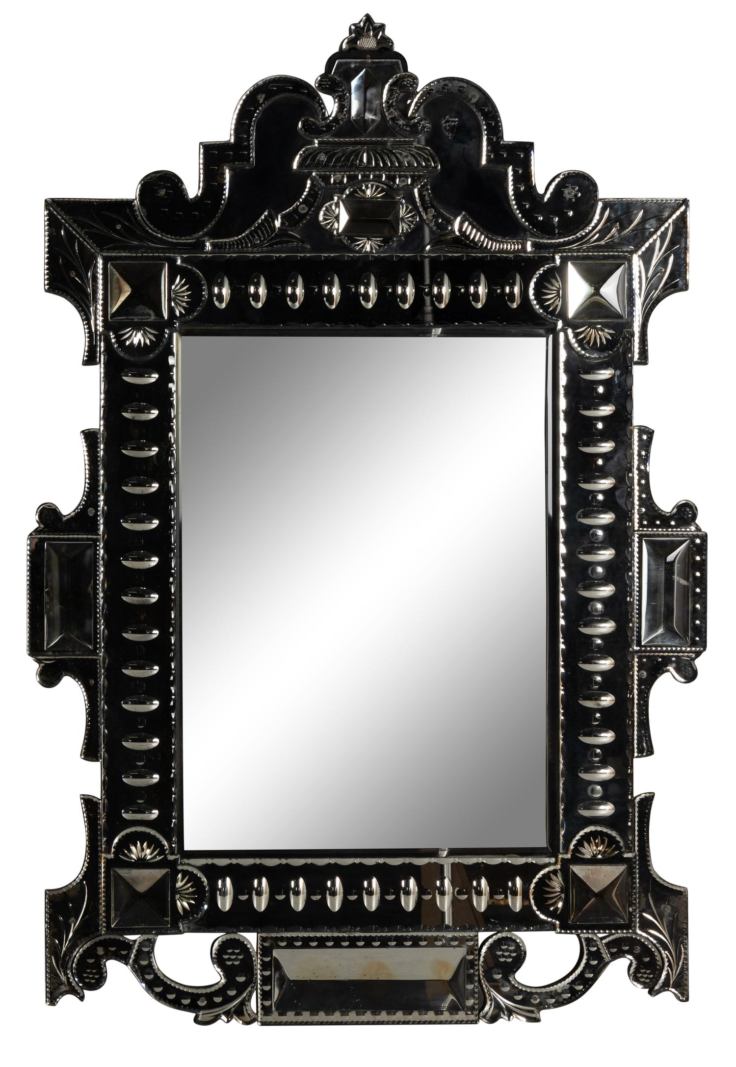 A Pair of Venetian Style Etched Glass Mirrors