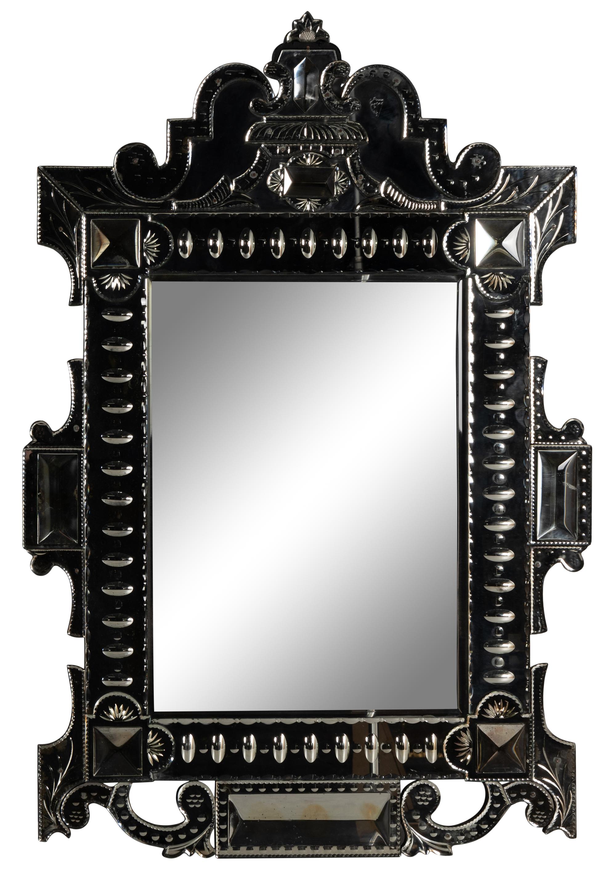A Pair of Venetian Style Etched Glass Mirrors