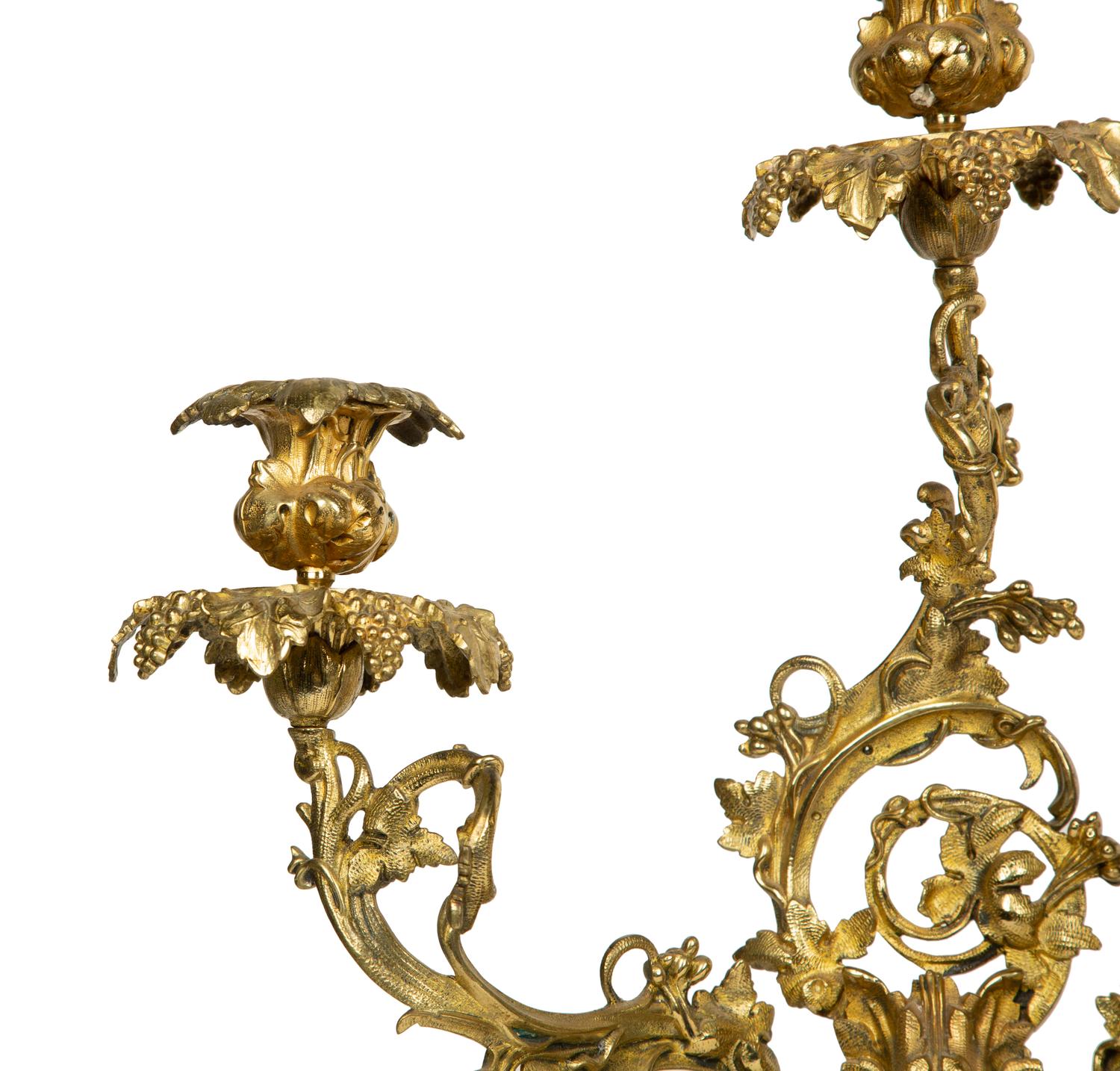 A Pair of American Gilt Bronze Three-Light Candelabra — 19TH CENTURY