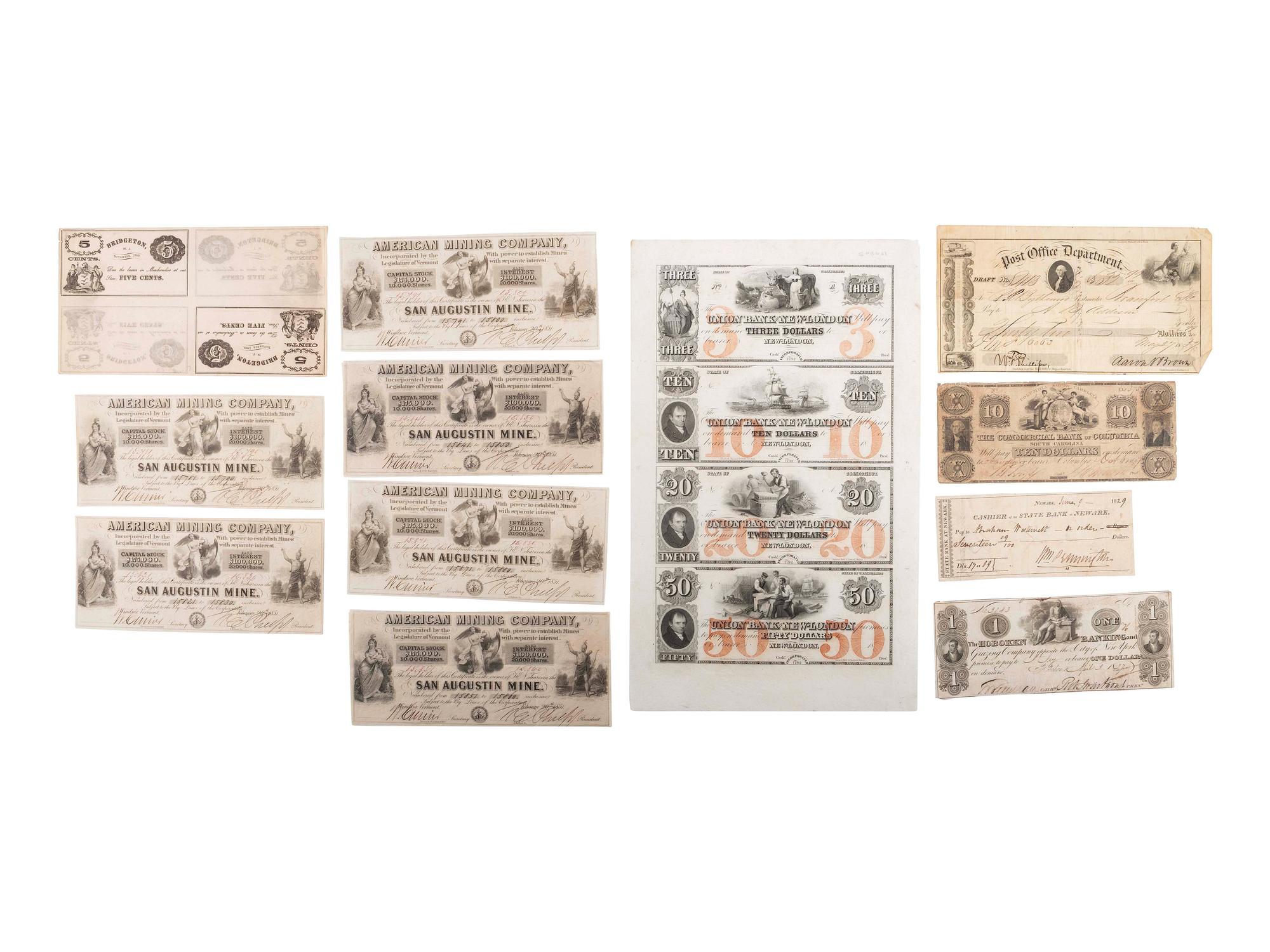 [STOCKS & BONDS] Lot of 33 both used and unused stocks, checks, and bonds as well as store certificates.