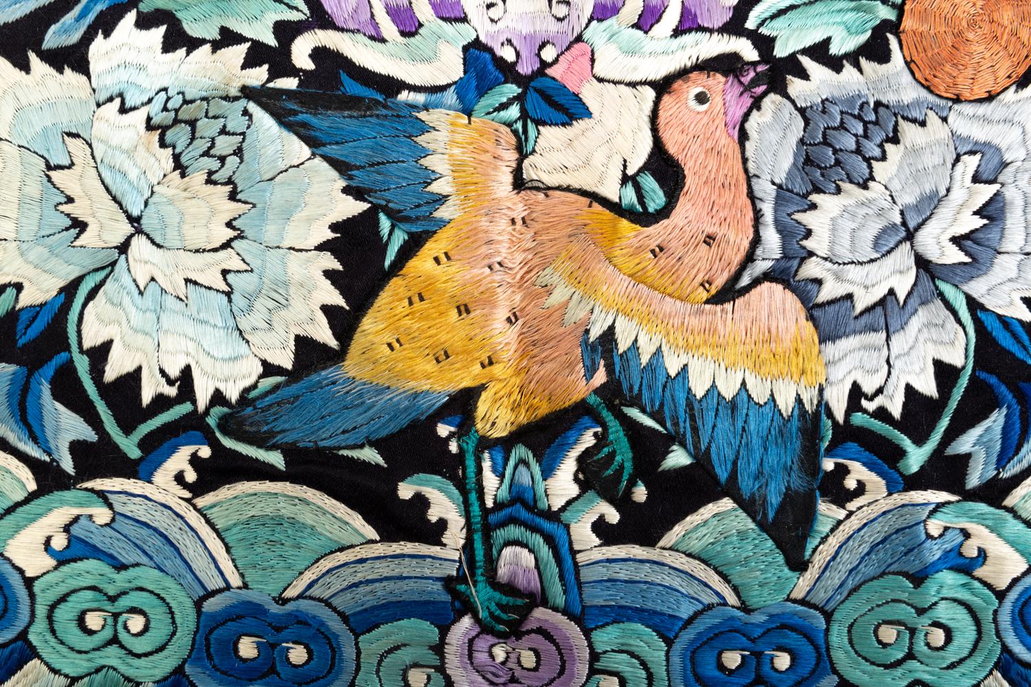 Two Pairs of Chinese Embroidered Silk Rank Badges, Buzi