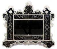 A Venetian Etched Glass Mirror, retailed by Pauly & C., Venice, Height 70 x width 81 inches.