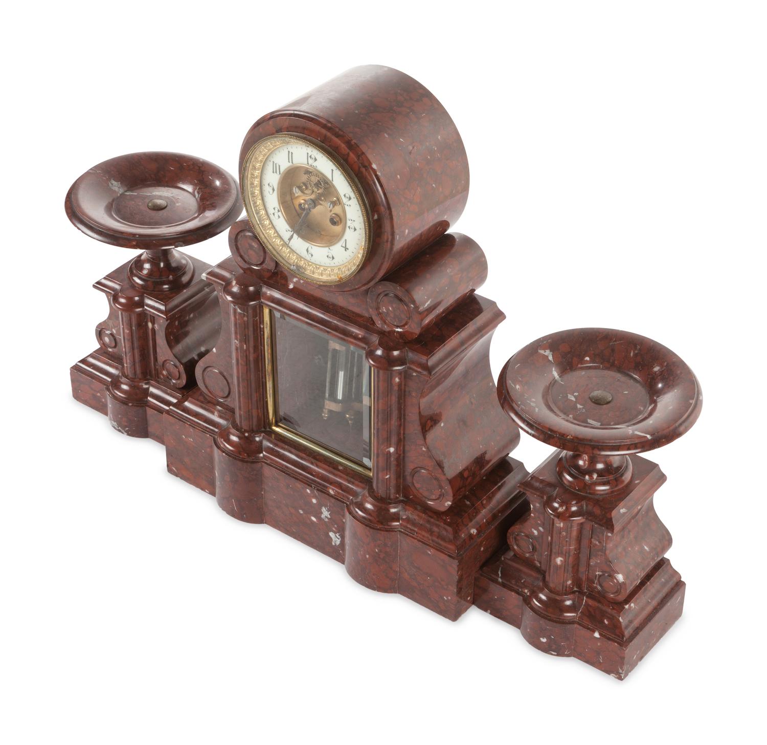 A Large French Marble Clock Garniture