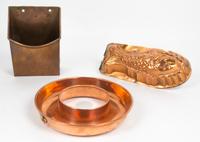 A Collection of Copper Kitchen Articles Length of fish mold 10 3/4 inches.