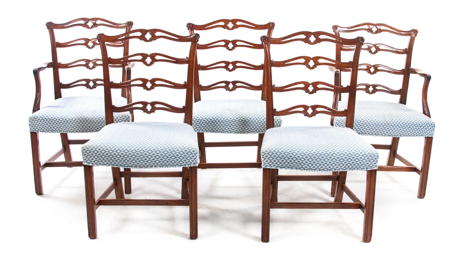A Set of Eight Chippendale Style Mahogany Dining Chairs, Height 37 5/8 inches.