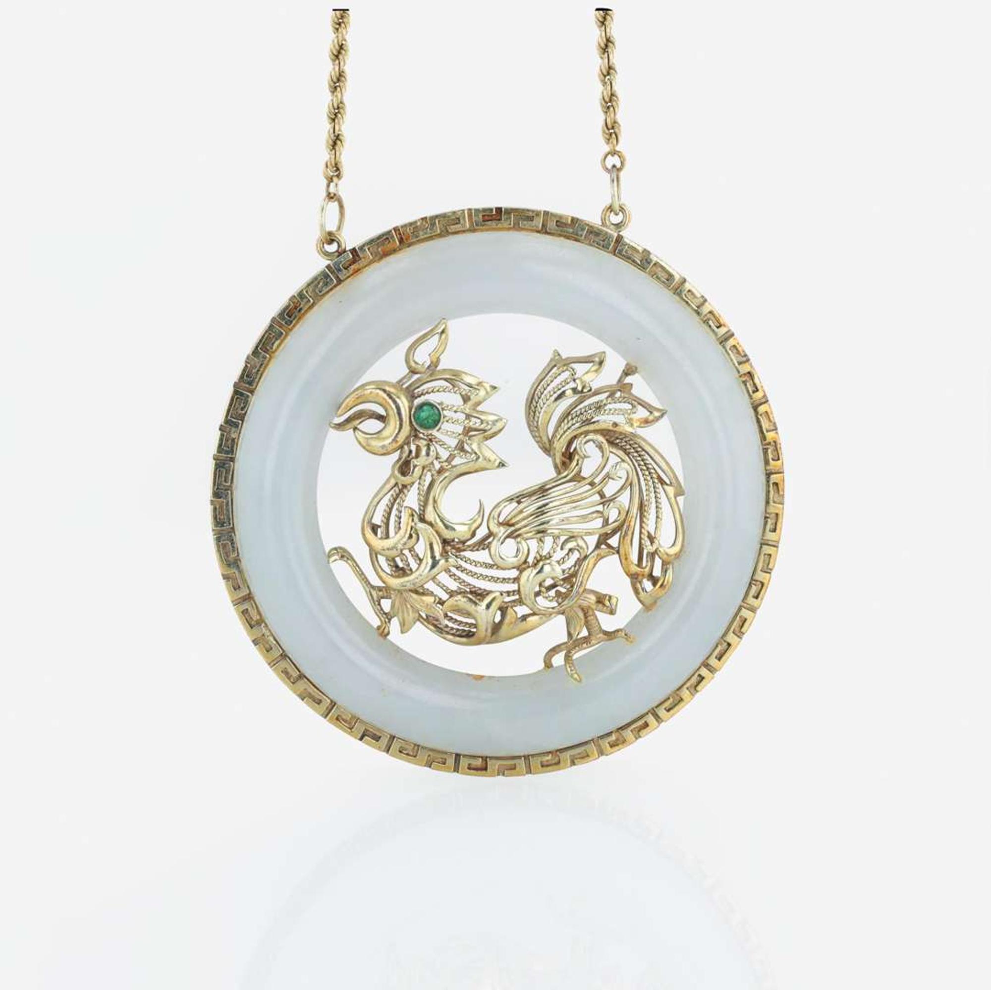 A 14K yellow gold and jade necklace Year of the Rooster