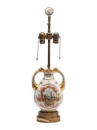 A Continental Porcelain Urn Mounted as a Lamp