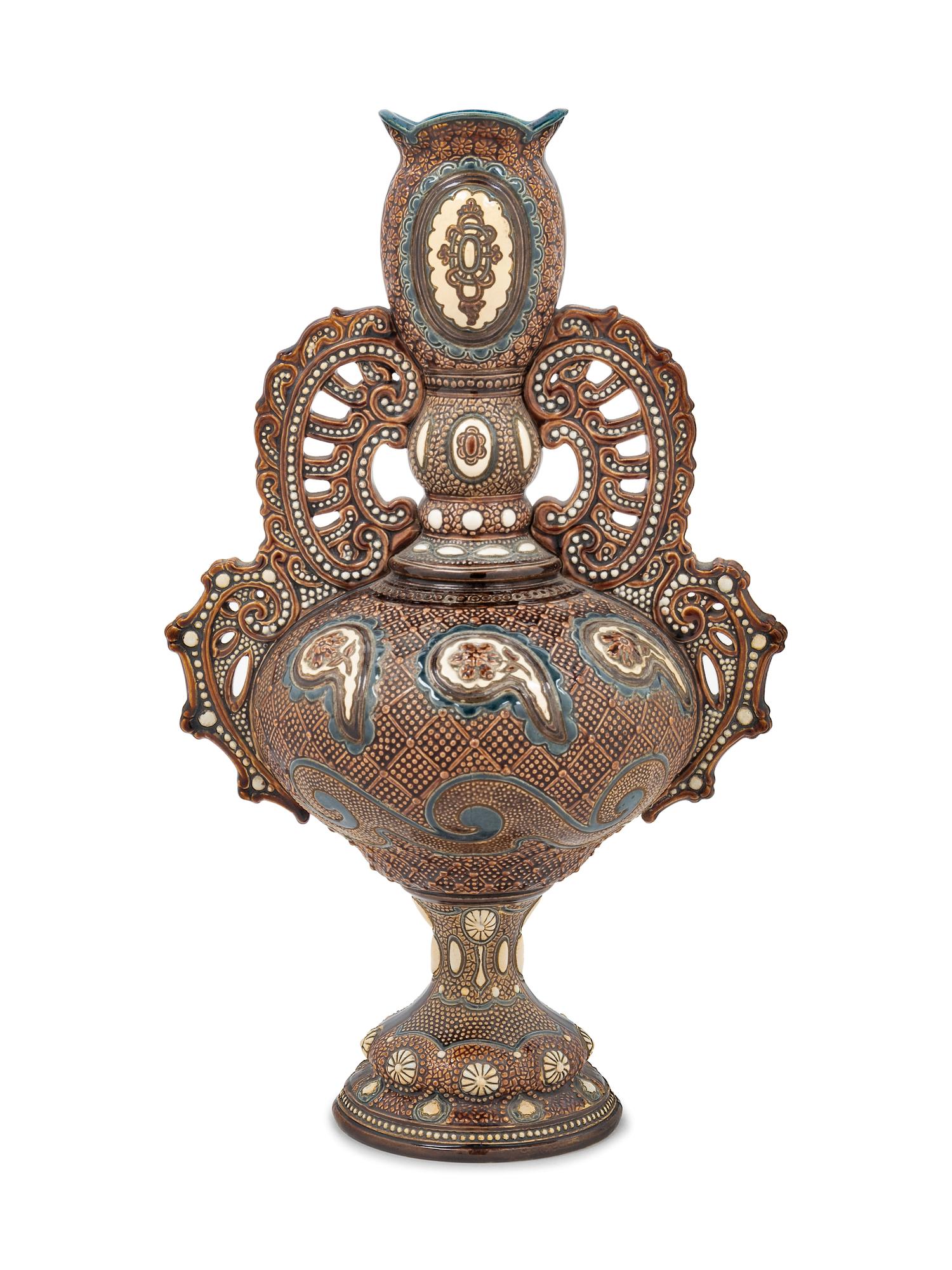 A Continental Polychrome Glazed Stoneware Vase