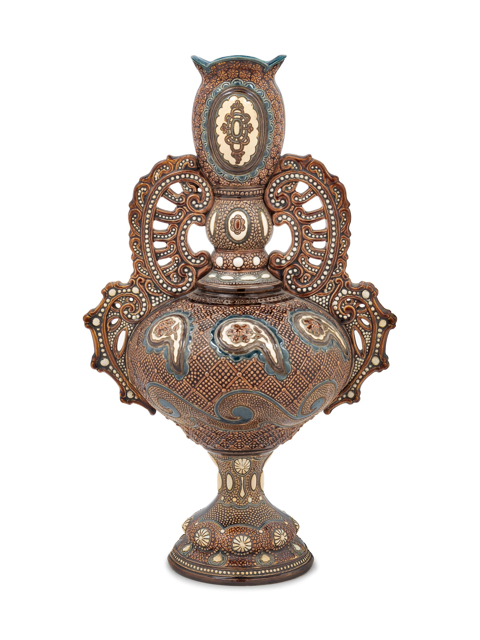 A Continental Polychrome Glazed Stoneware Vase