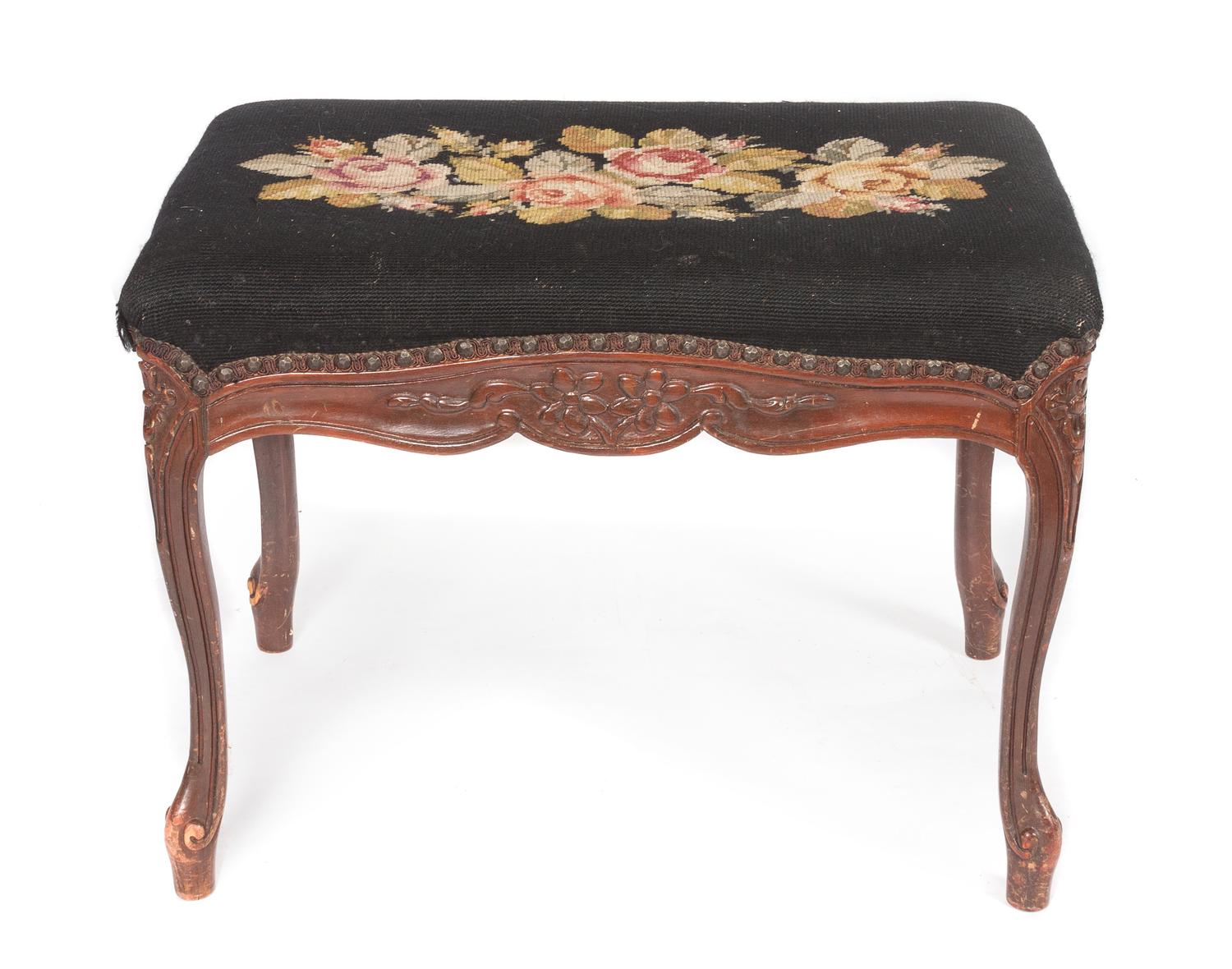 A Louis XV Style Walnut Ottoman Width 24 inches.