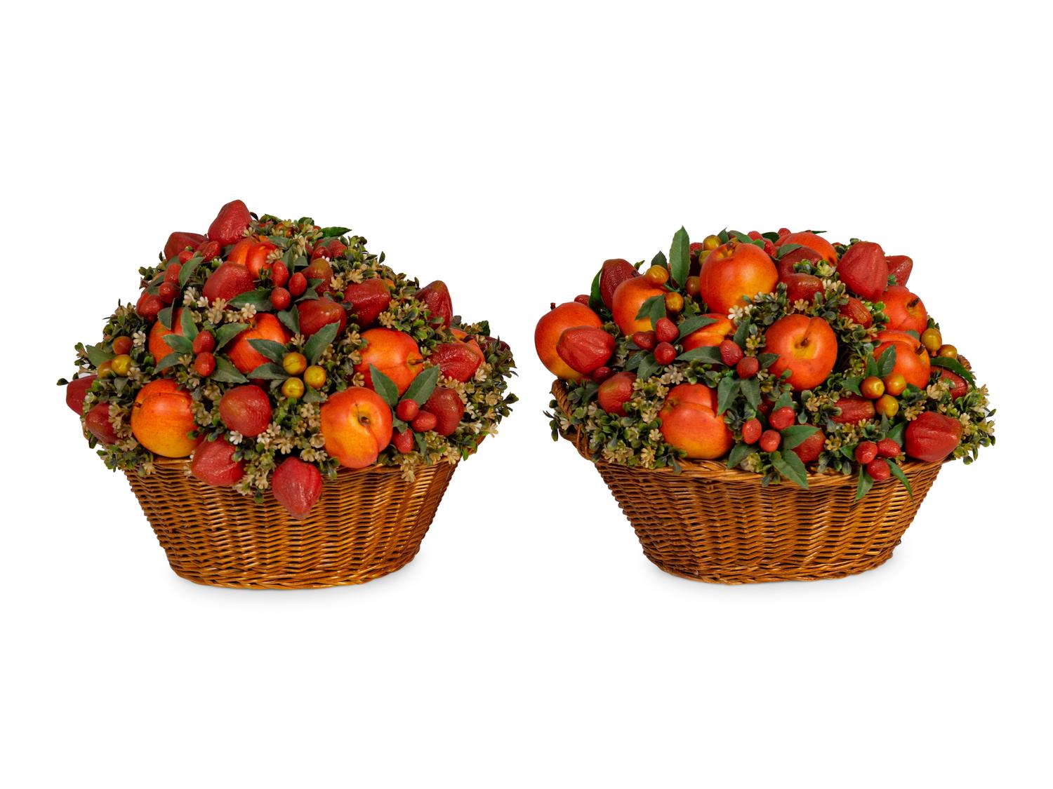 A Pair of Faux Fruit Arrangements in Baskets