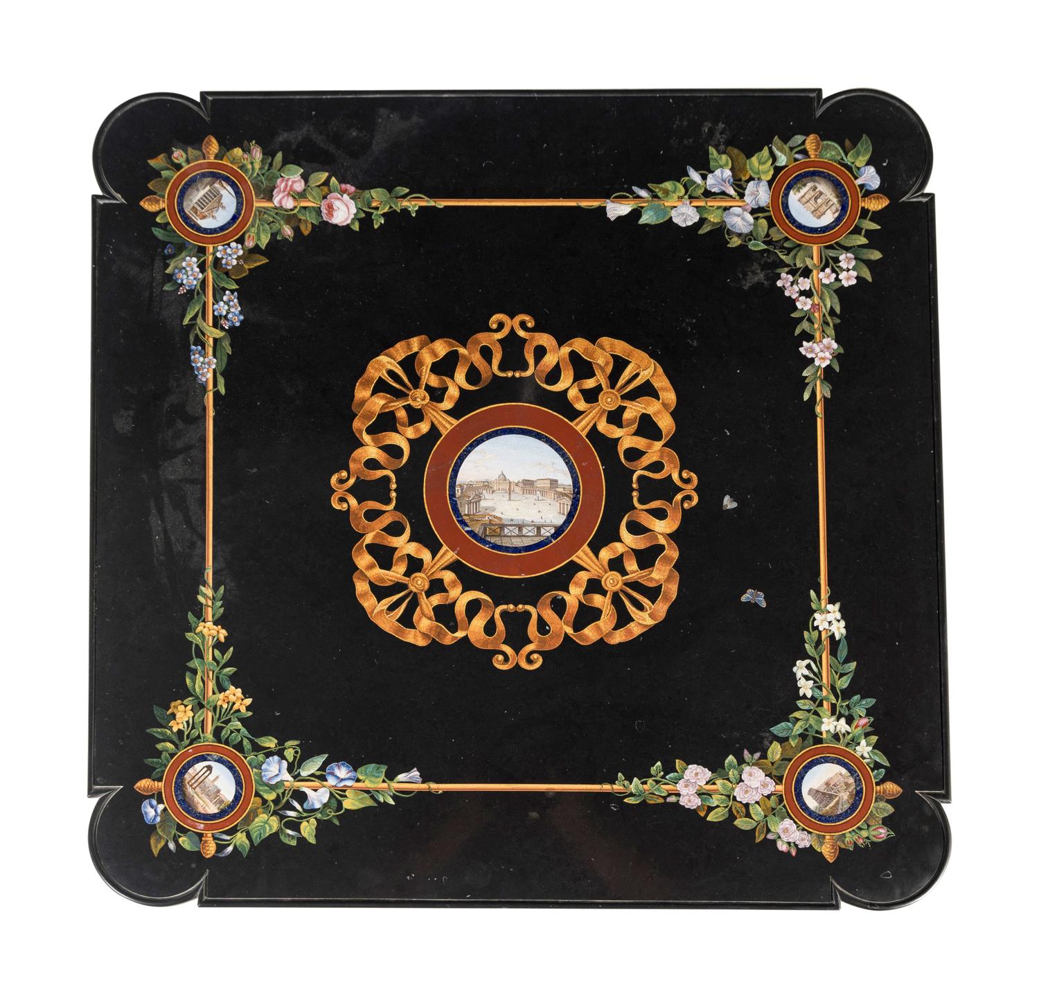 An Italian Black Marble and Micromosaic Table Top
