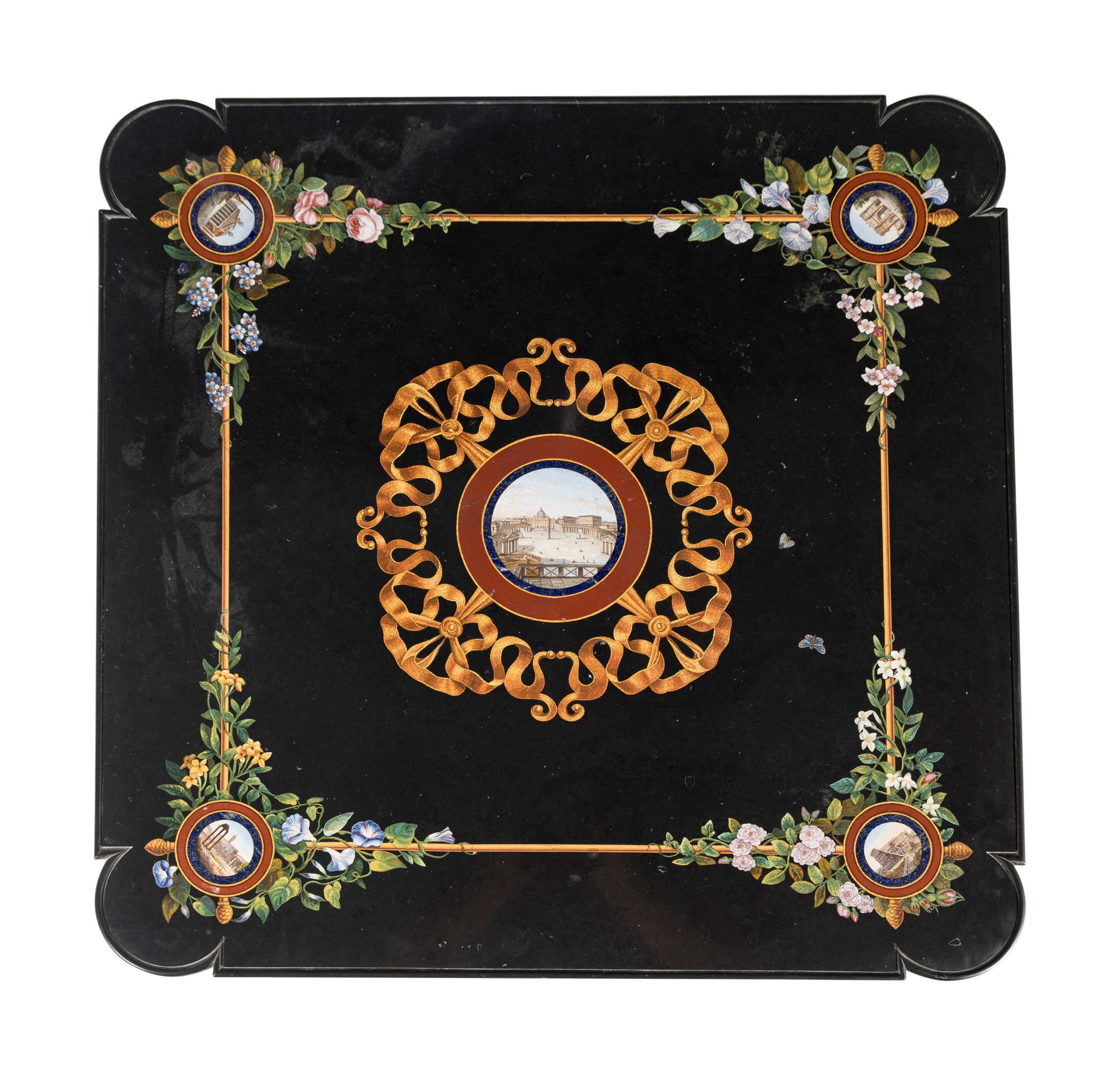 An Italian Black Marble and Micromosaic Table Top