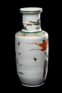 A Chinese Famille Verte Porcelain Rouleau Vase