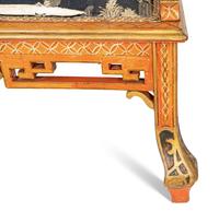 A Seven-Piece Red Painted Chinoiserie Decorated Salon Suite