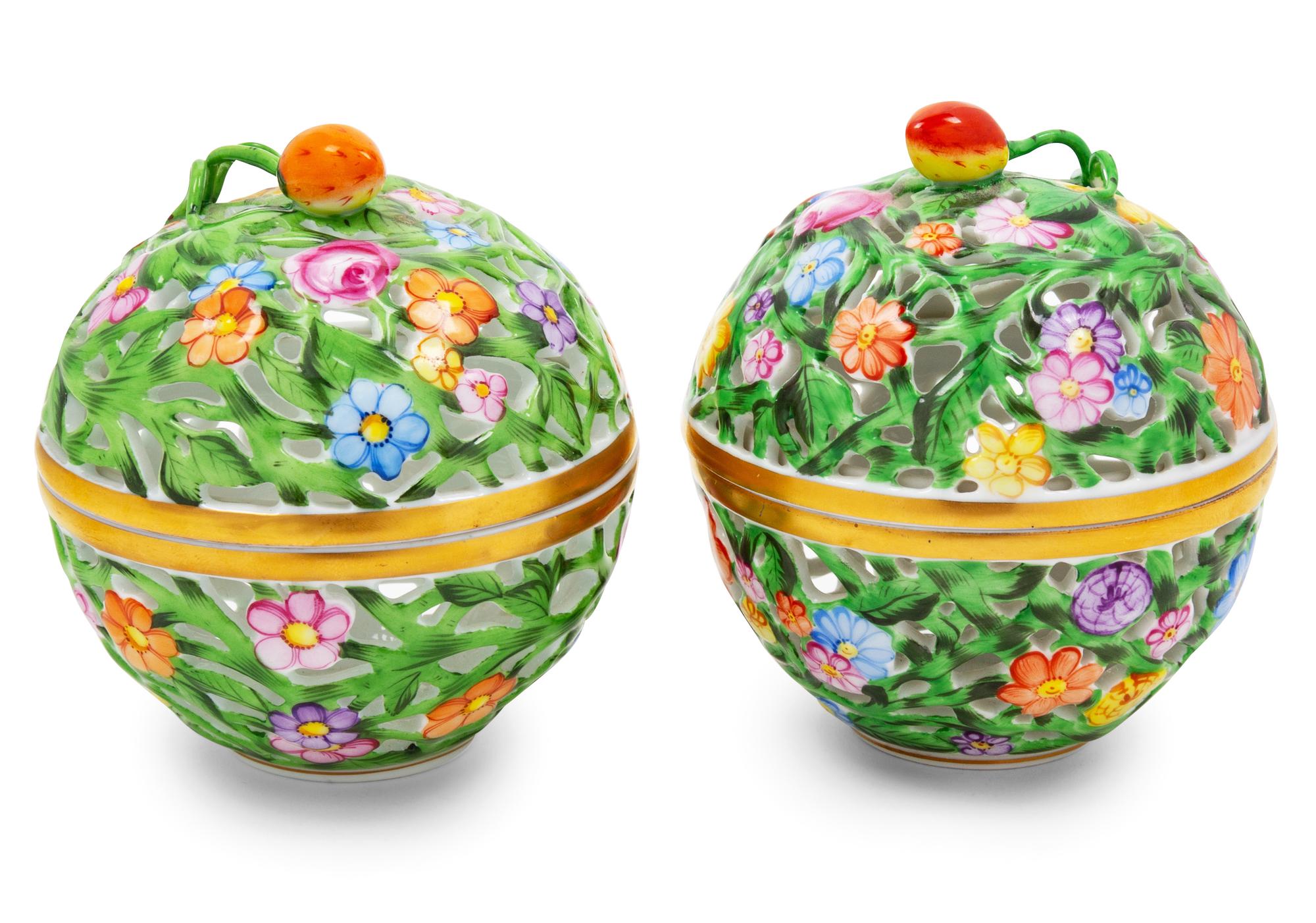 A Pair of Herend Porcelain Potpourris