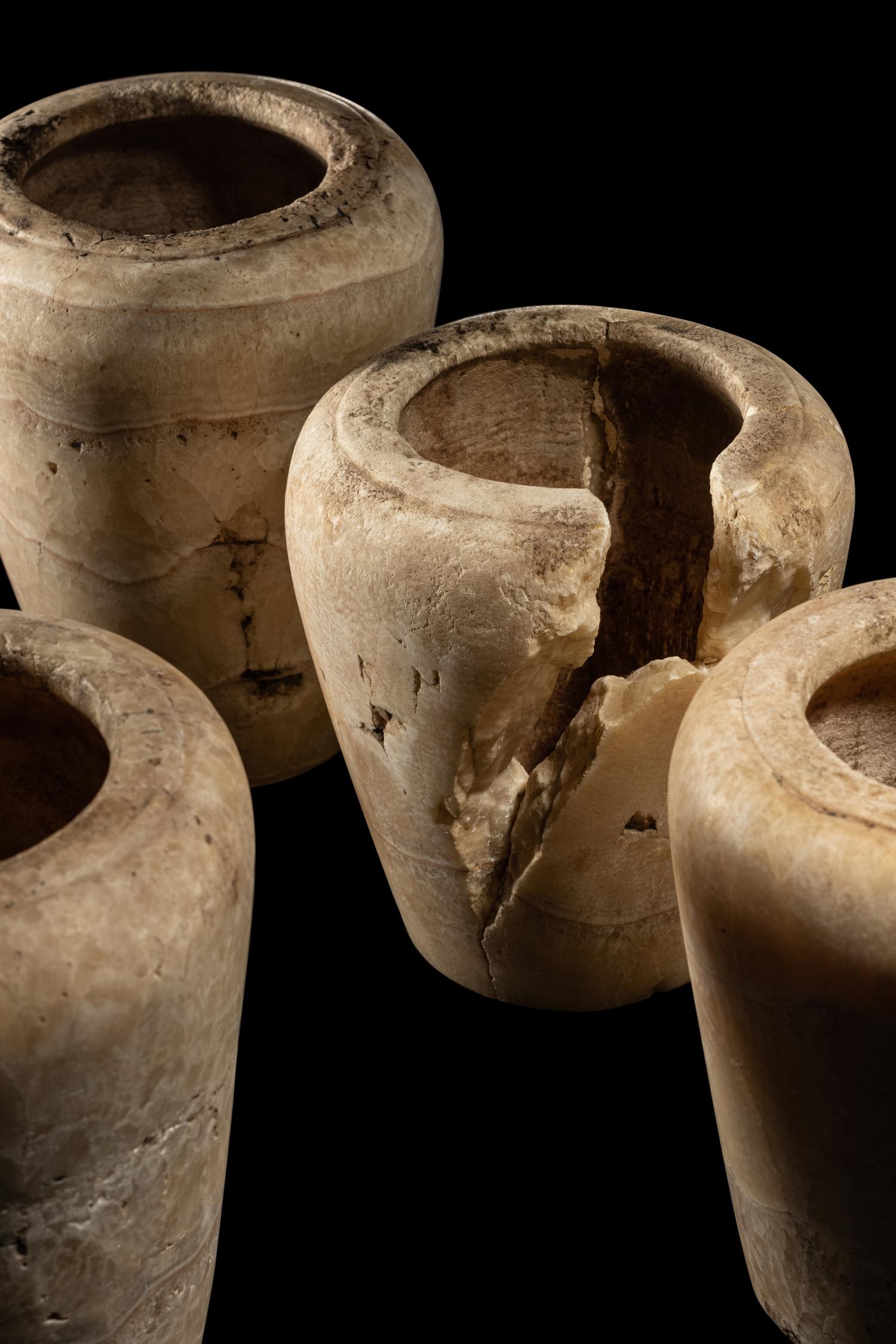 Four Egyptian Alabaster Canopic Jars