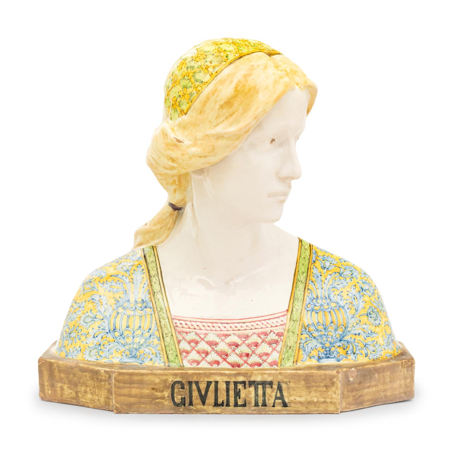 An Italian Faïence Bust after Angelo Minghetti (Italian, 1822-1885)