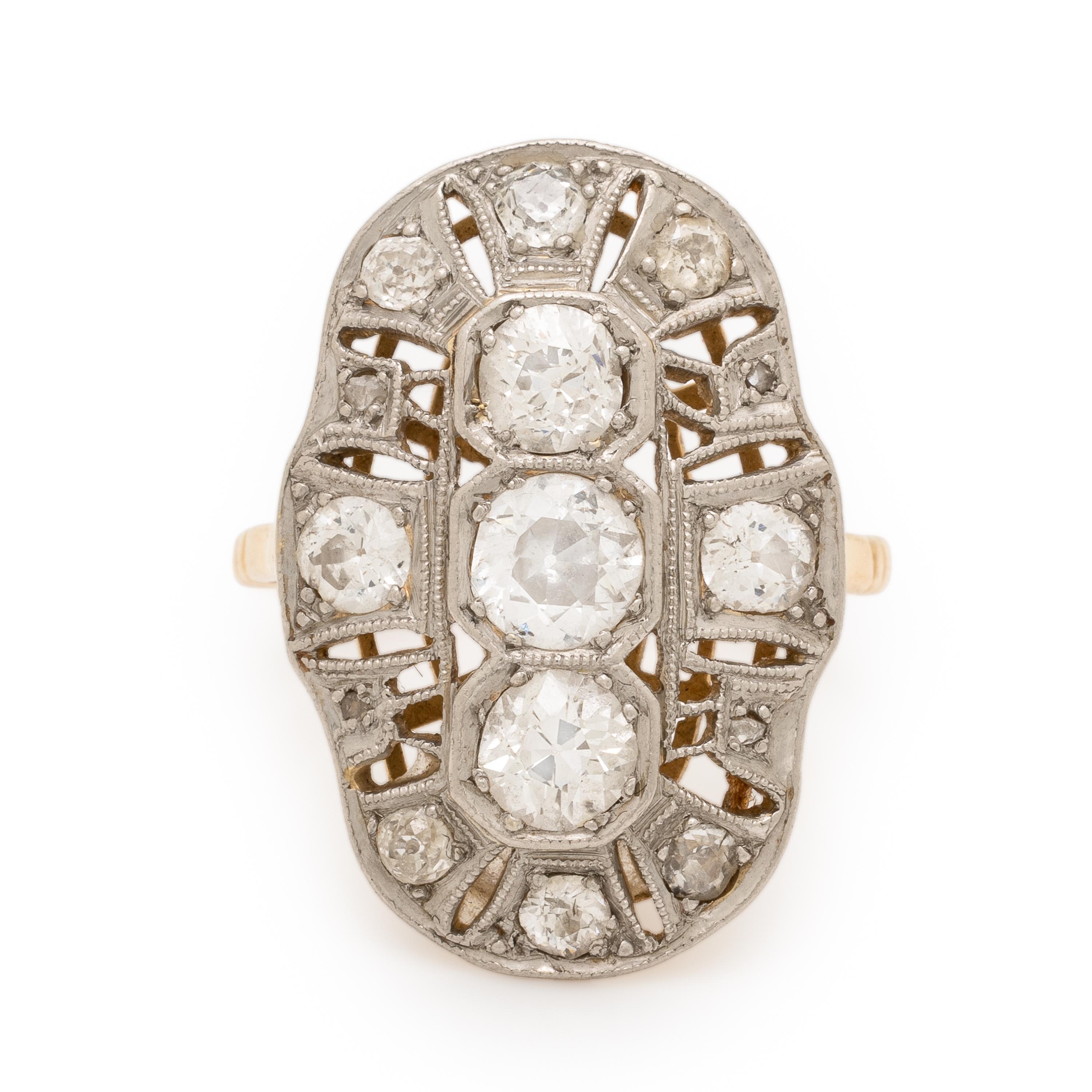 Diamond, Platinum, and Yellow Gold Ring