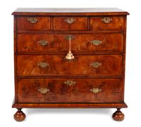 A William and Mary Walnut Chest of Drawers Height 39 x width 39 3/4 x depth 21 inches. — CIRCA 1680