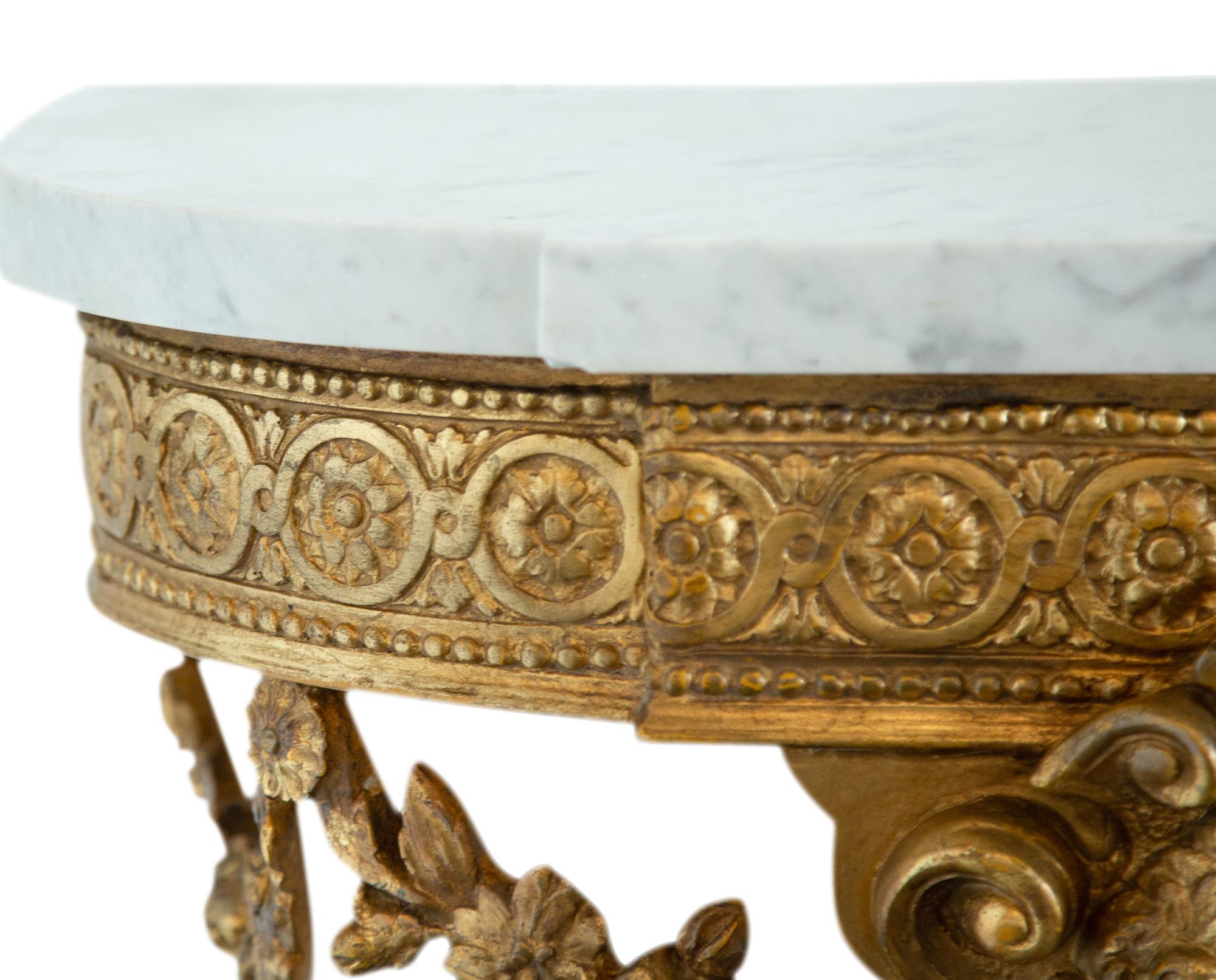 A Pair of Neoclassical Style Giltwood Marble-Top Console Tables — 19th Century