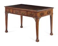 A George III Tooled-Leather Inset Mahogany Marlborough-Foot Writing Table
