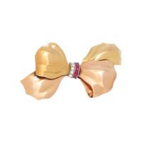 RETRO, BICOLOR GOLD, RUBY AND DIAMOND BOW BROOCH