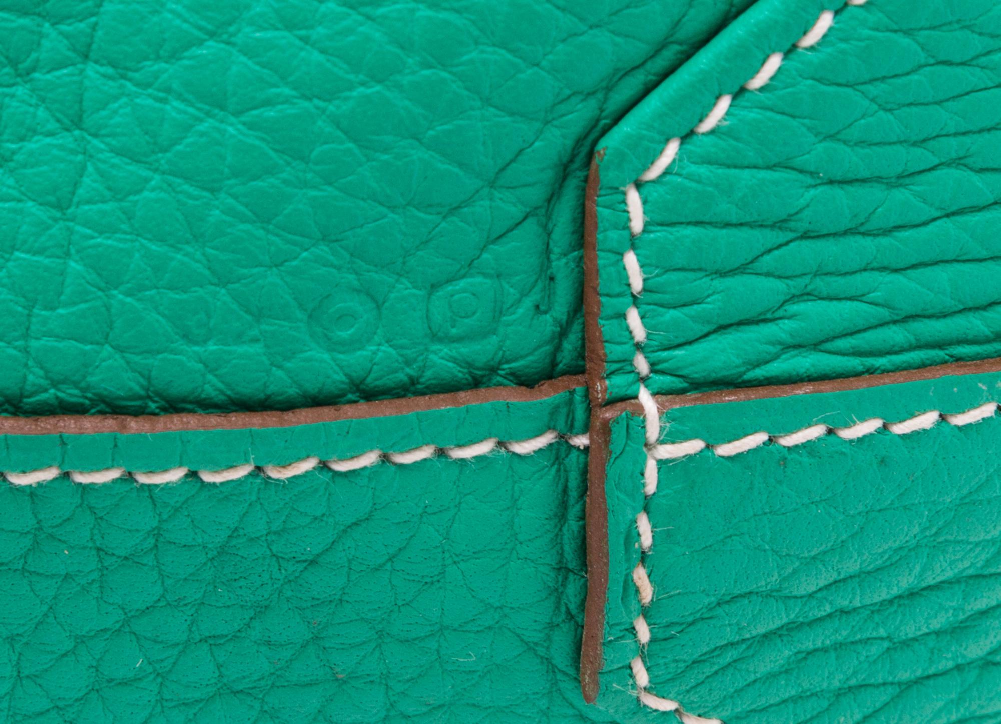 An Hermes Bleu Thalassa/Menthe 45cm Taurillon Clemence Double Sens Tote, 17.5" x 15.5" x 5".