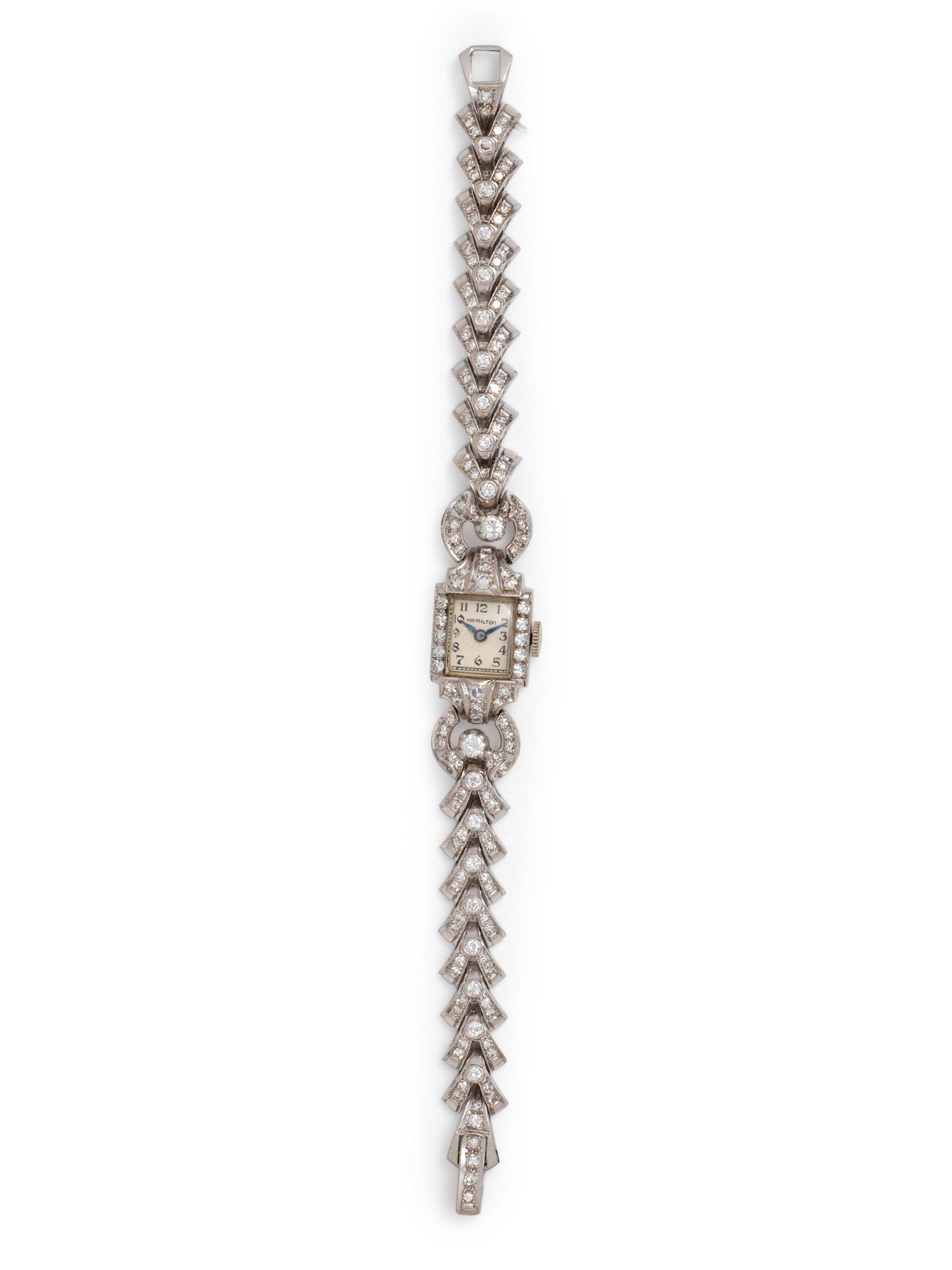 HAMILTON, PLATINUM AND DIAMOND WRISTWATCH