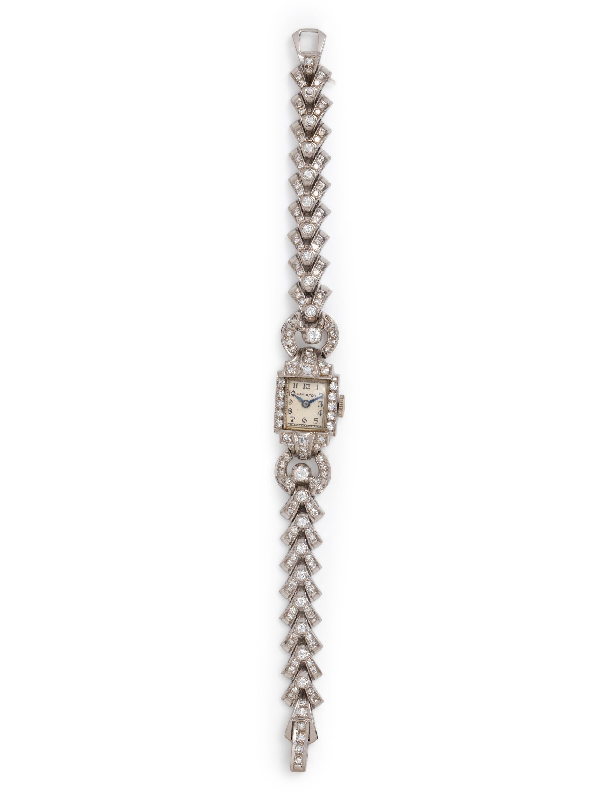 HAMILTON, PLATINUM AND DIAMOND WRISTWATCH