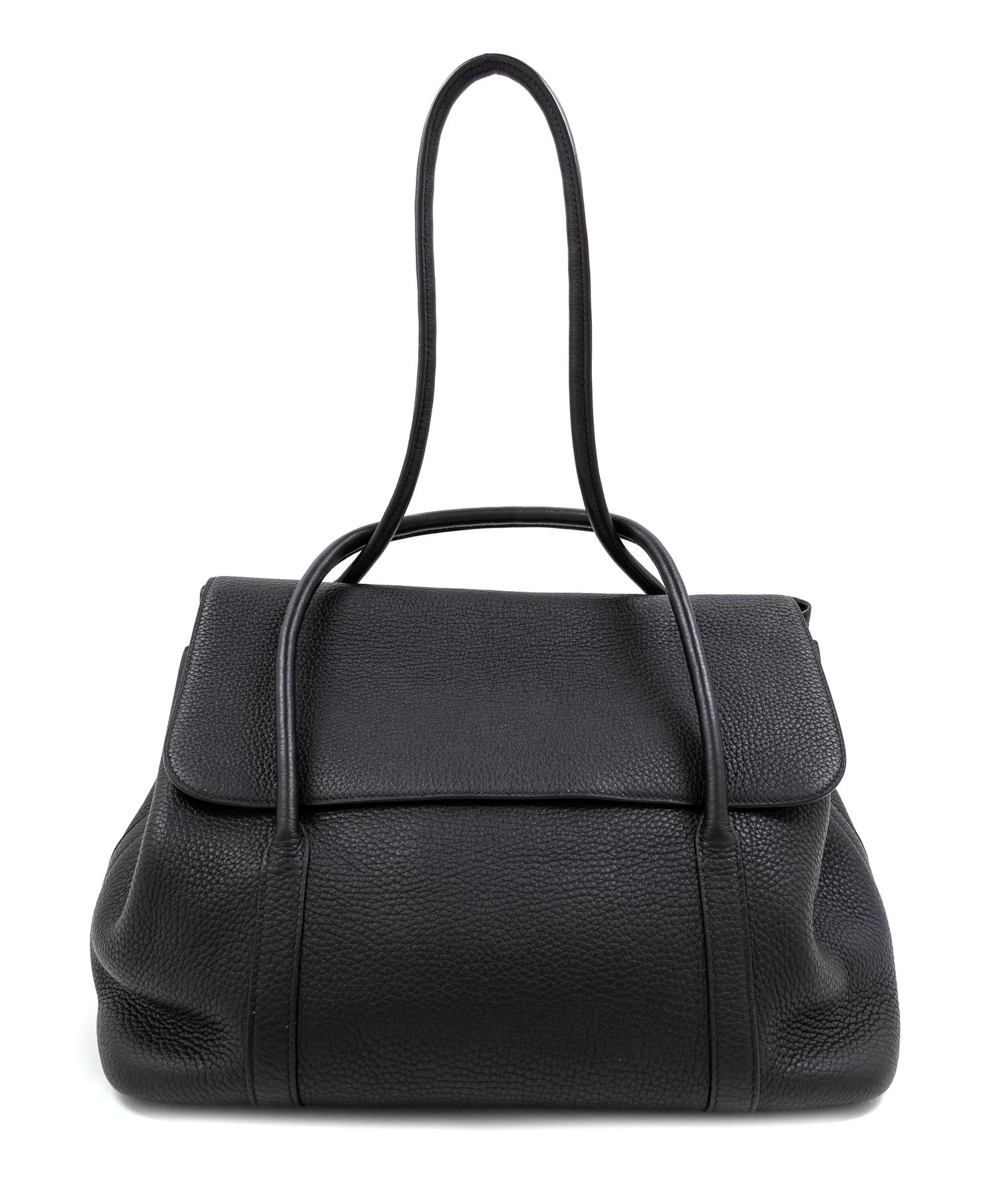 An Hermès Black Togo Martin Margiela Design Initiale Bag, 9.5" H x 12.5" W x 6" D; Handle drop: 10".