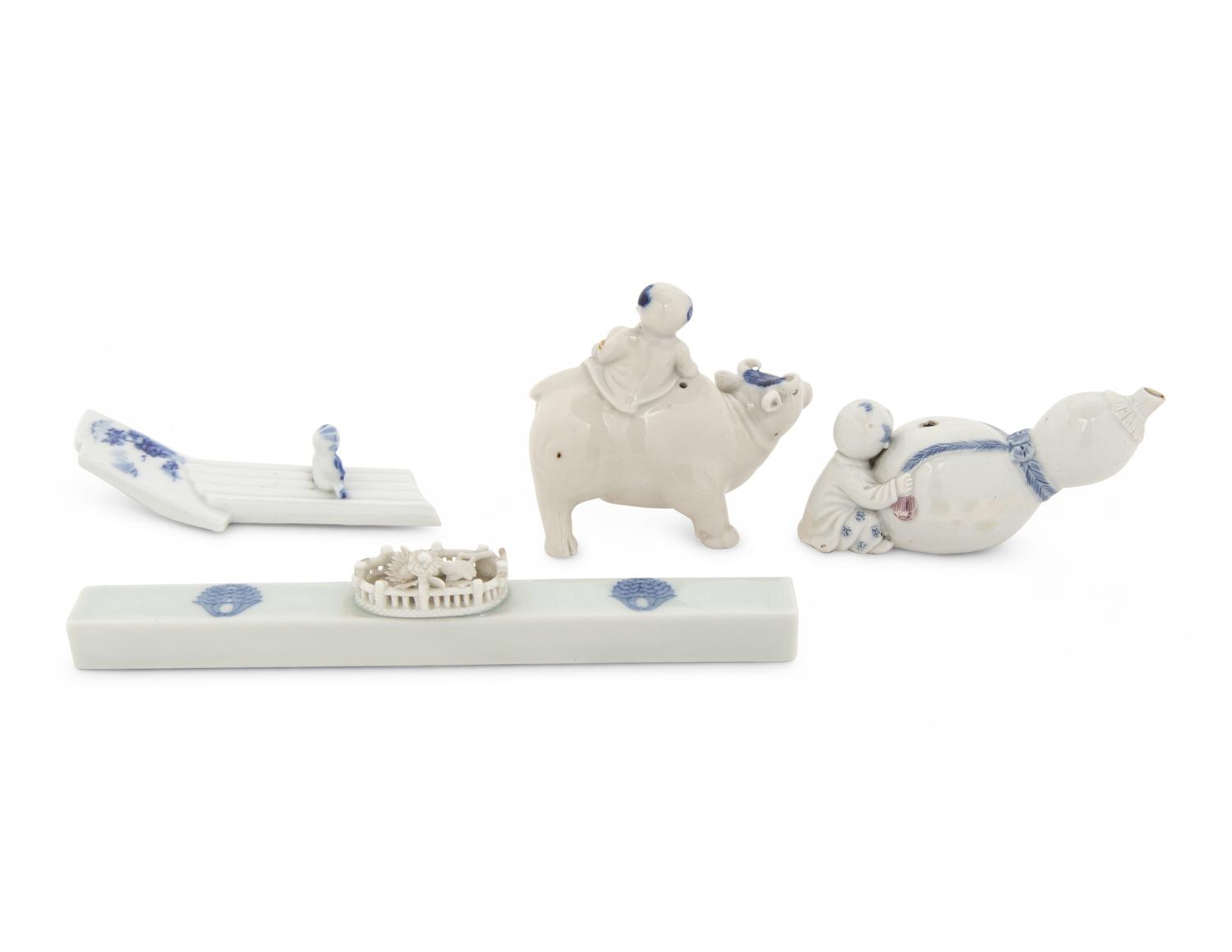 Four Japanese Blue and White Porcelain Scholar's Objects