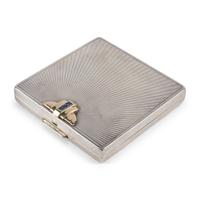 A Cartier-Retailed Silver, 14 Karat Gold and Sapphire Compact
