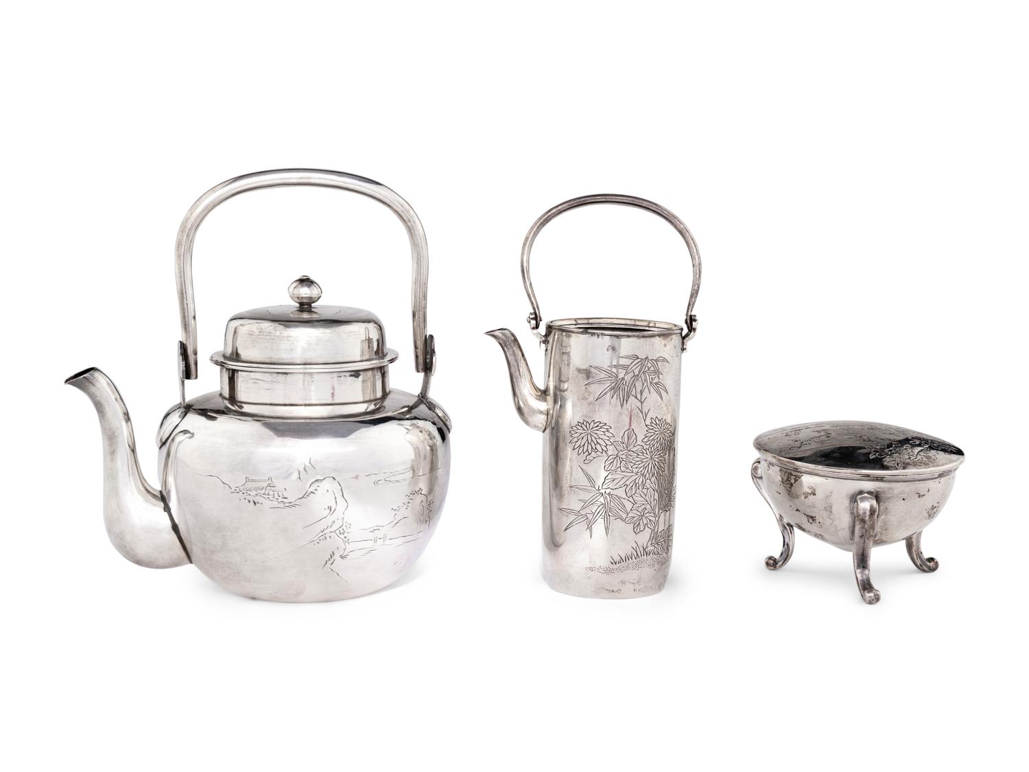 Three Japanese Silver Tea Wares