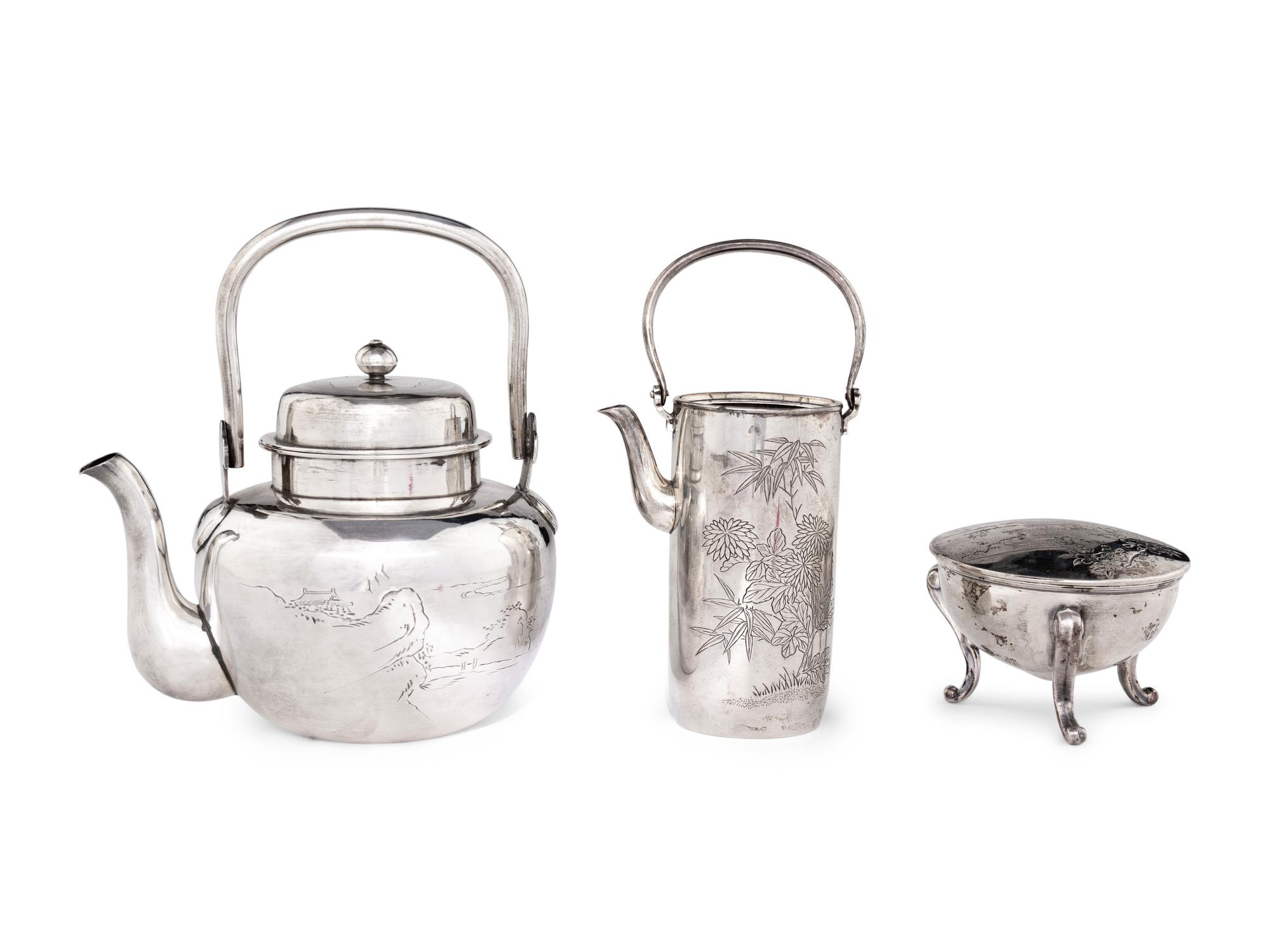 Three Japanese Silver Tea Wares