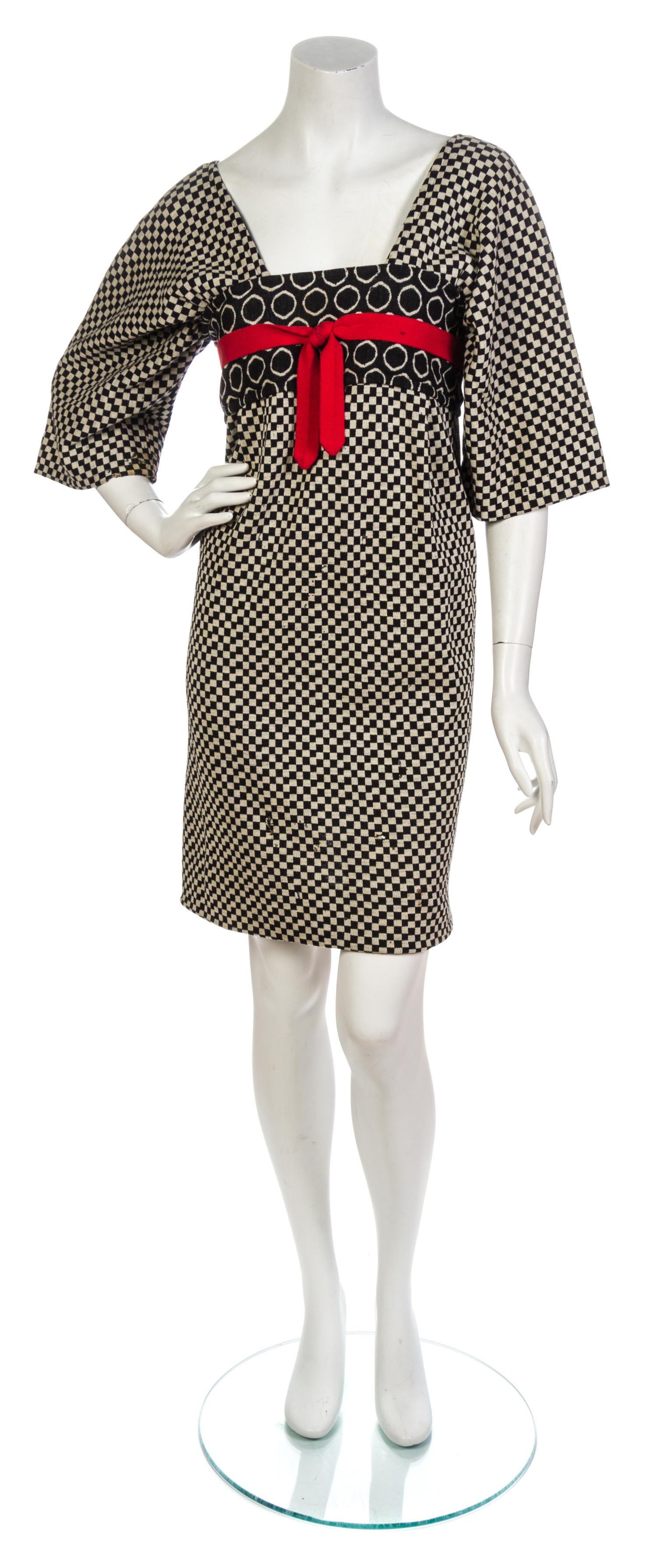 A Rudi Gernreich Black and White Wool Check Kabuki Dress, Size 12.