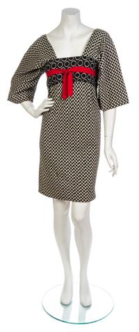 A Rudi Gernreich Black and White Wool Check Kabuki Dress, Size 12.