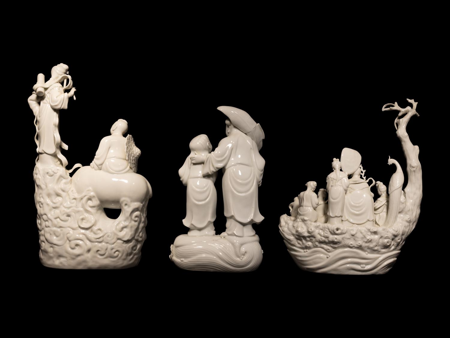 Three Chinese Dehua Blanc-de-Chine Porcelain Figural Groups