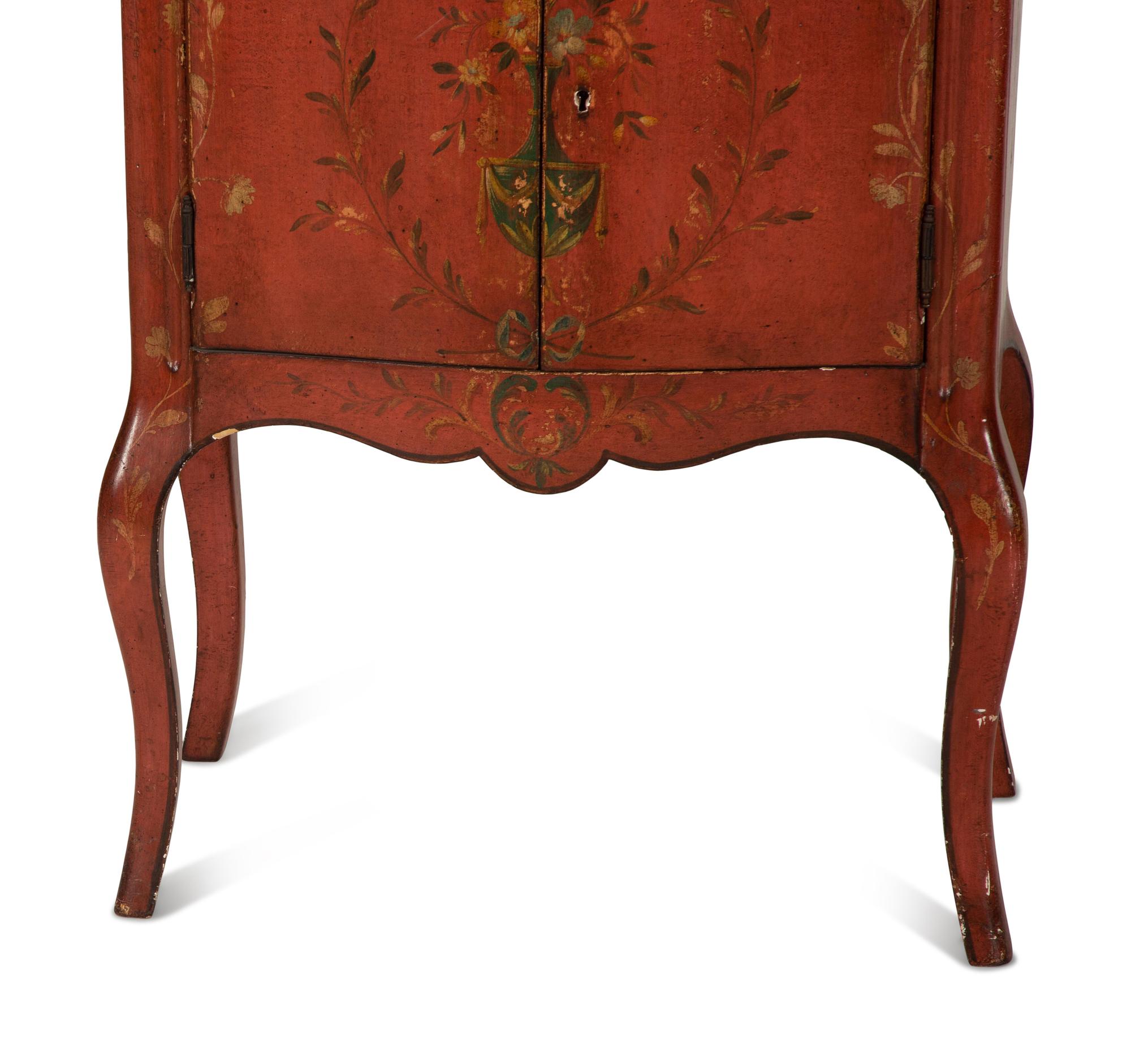 A Pair of Venetian Style Red Painted Cabinets