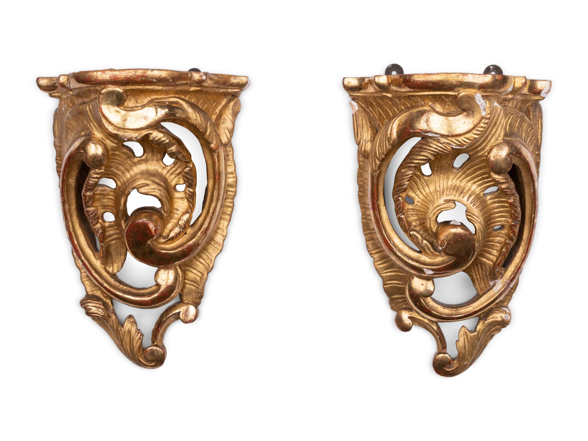 A Pair of Northern European Giltwood Wall Brackets