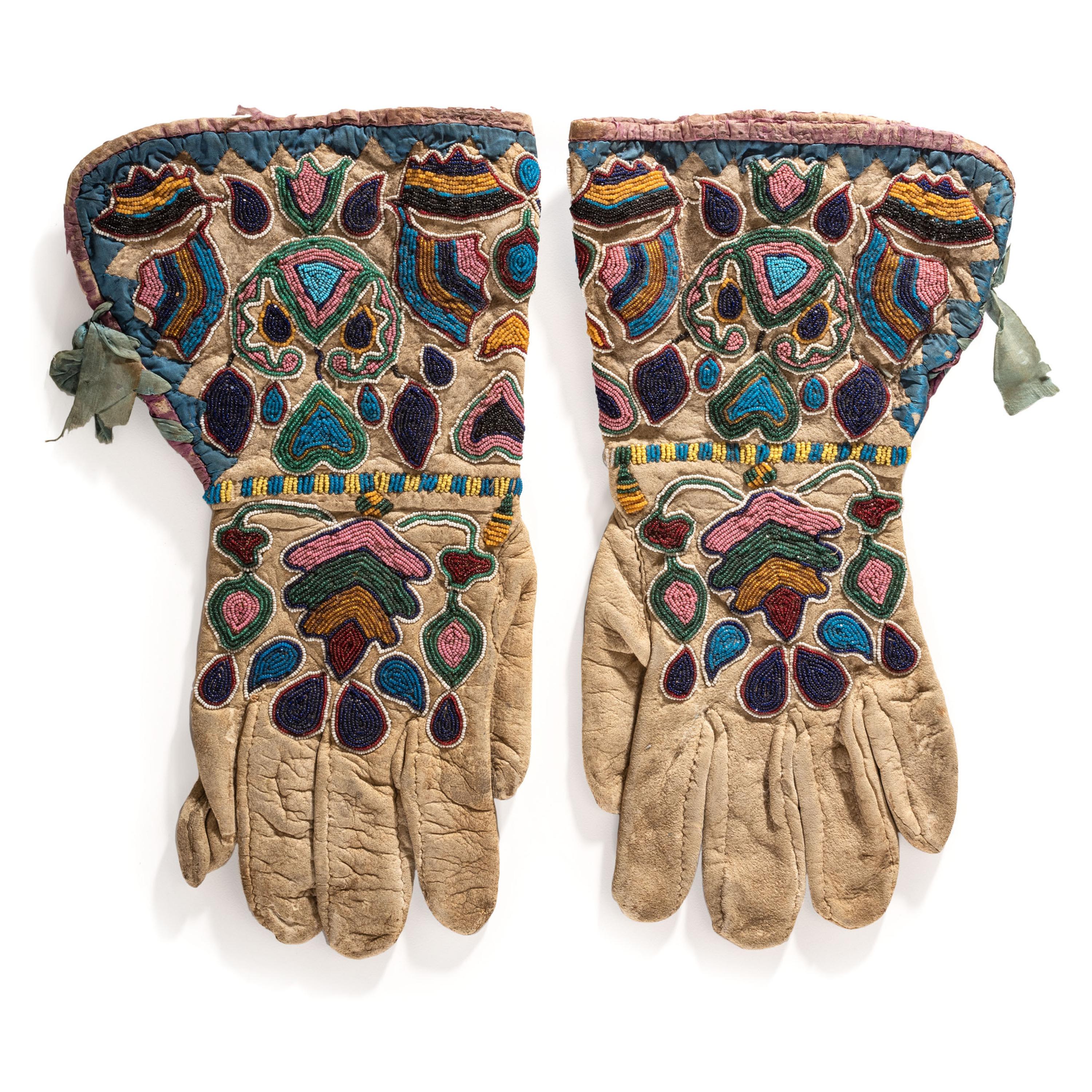 Apsáalooke (Crow) Beaded Hide Gauntlets