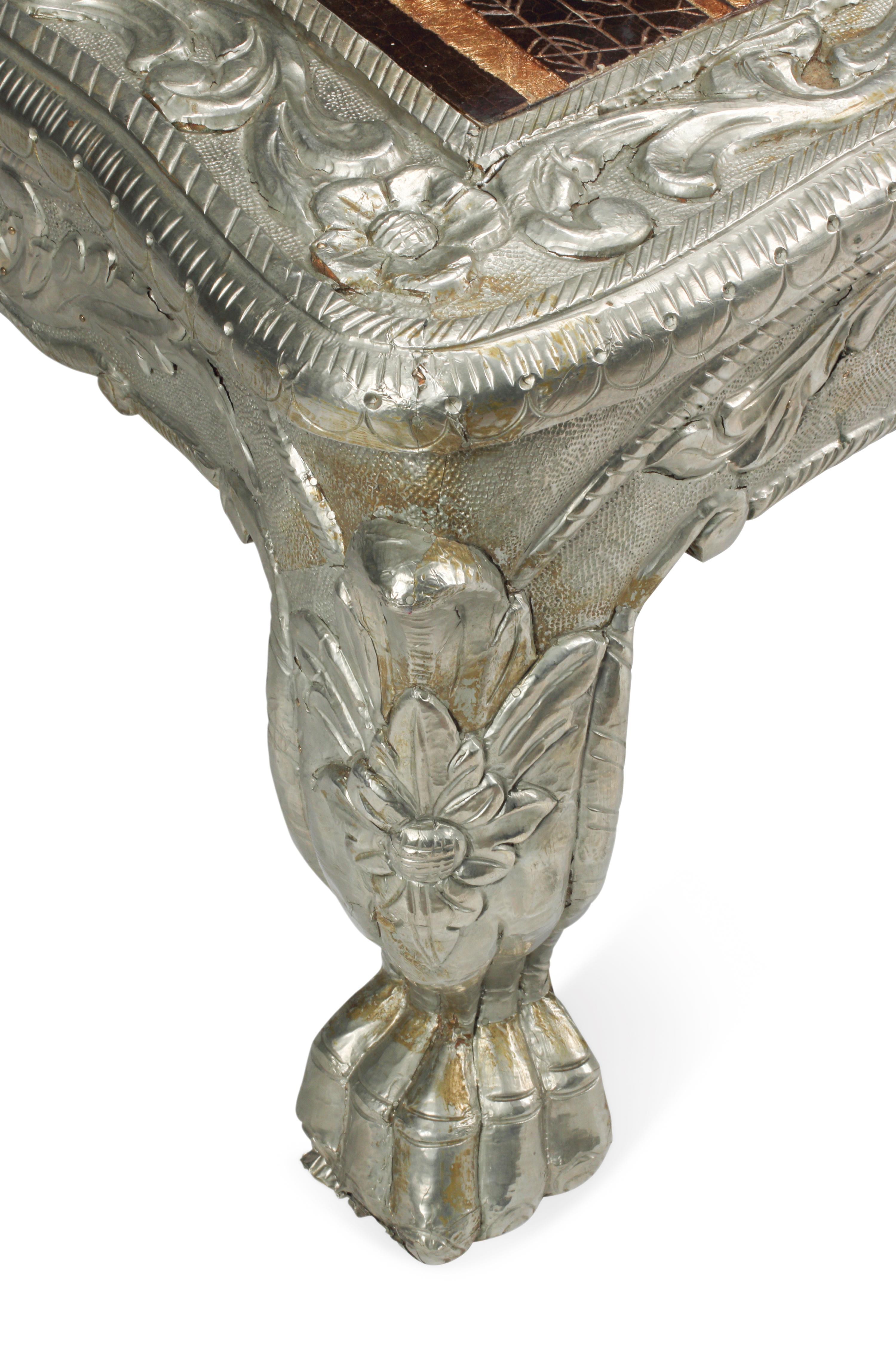 An Anglo-Colonial Style Metal-Clad and Chinoiserie-Top Low Table