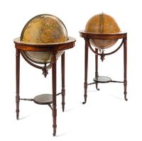 A Pair of Regency Mahogany Celestial and Terrestrial Library Globes Height 44 x diameter of globes 18 inches. — CARY'S OF LONDON