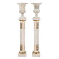 A Pair of Neoclassical Style Gilt Bronze Mounted Marble Urns on Pedestals