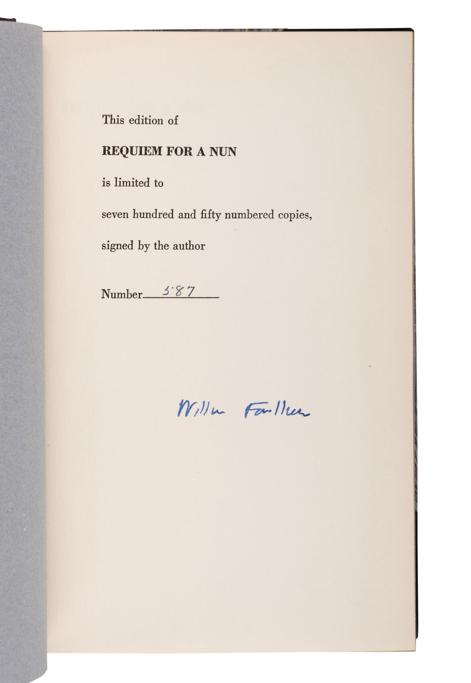 FAULKNER, William (1897-1962). Requiem for a Nun . New York: Random House, 1951.